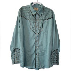 Scully men’s XL long sleeve snap up embroidered yokes green western shirt